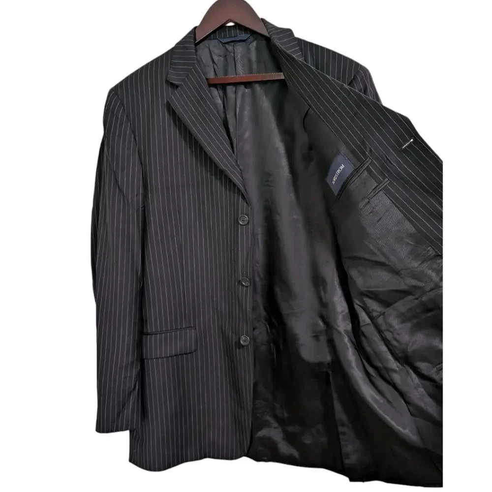 Burberry London Nordstrom Pinstripe Wool Suit Jacket Blazer Black 44L